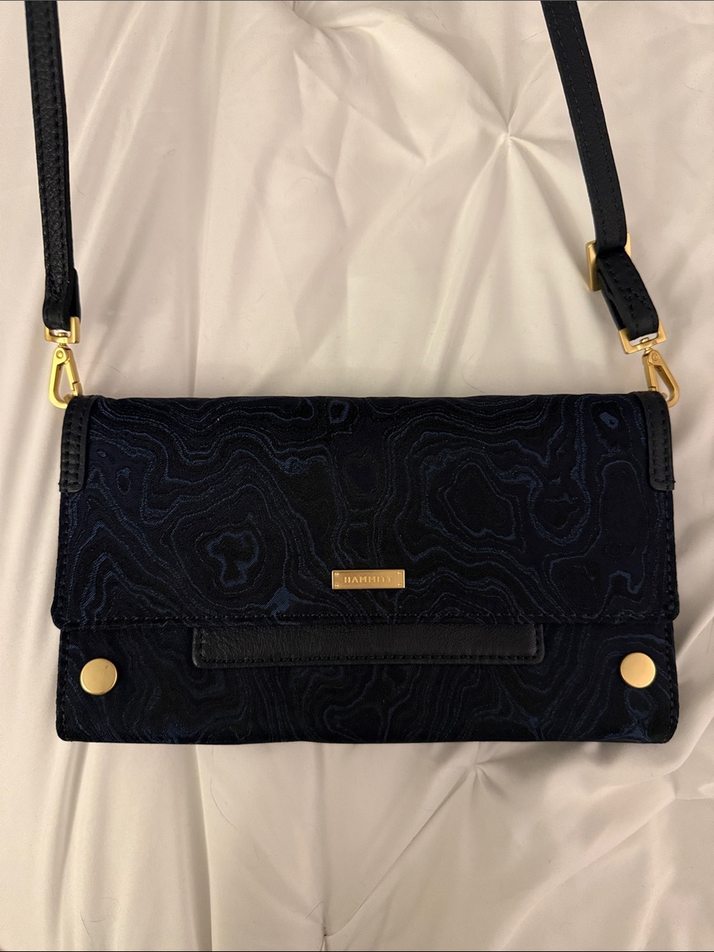 Hammitt Navy Velvet Crossbody with Gold Hardware